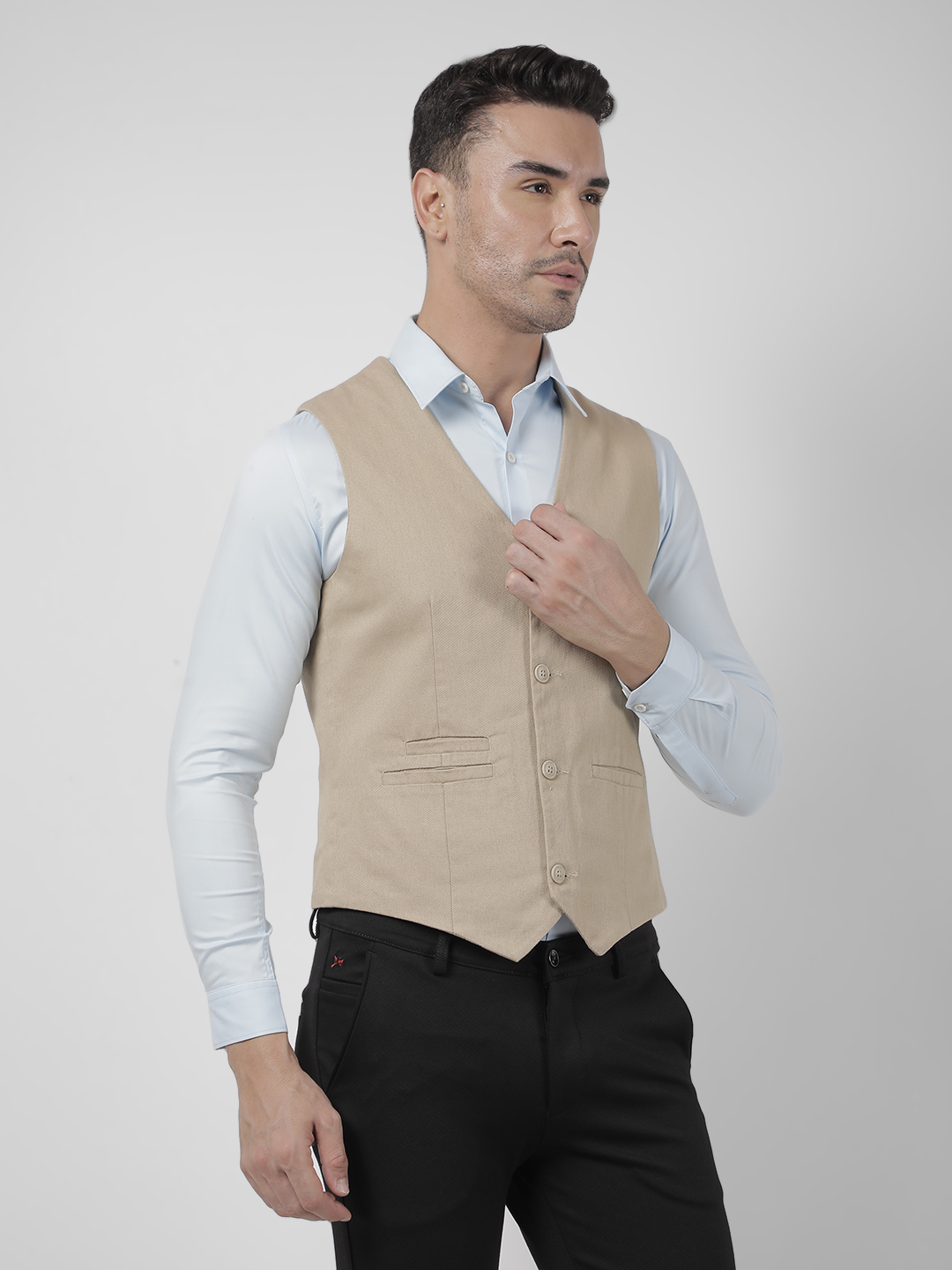 Numero Uno Men Beige Sleeveless V-Neck Waistcoat